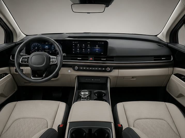 Kia Carnival 1.6 T-GDi Hybrid DynamicLine – dashboard en voorstoelen